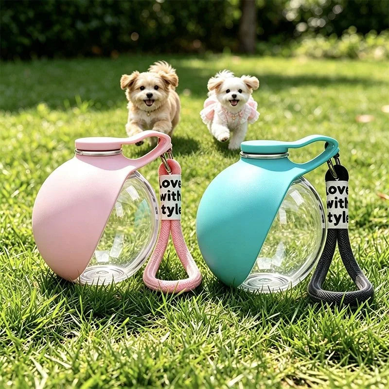 Removable and portable silicone bowl dog water bottle 285ml leak-proof design, with hanging accessory suitable for outdoor use