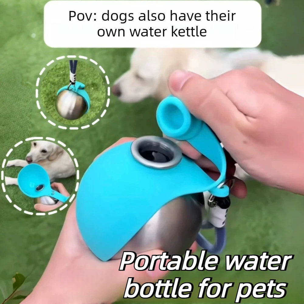 Removable and portable silicone bowl dog water bottle 285ml leak-proof design, with hanging accessory suitable for outdoor use
